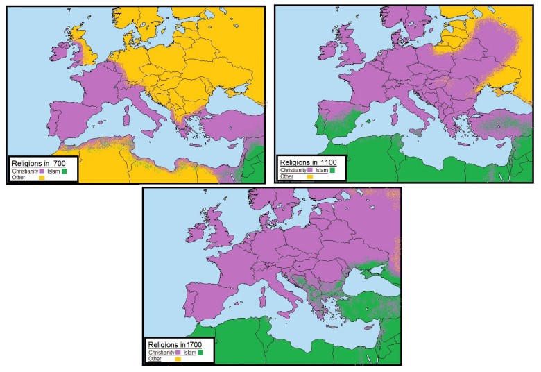 Religie w Europie i regionie w latach 700, 1100 i 1700