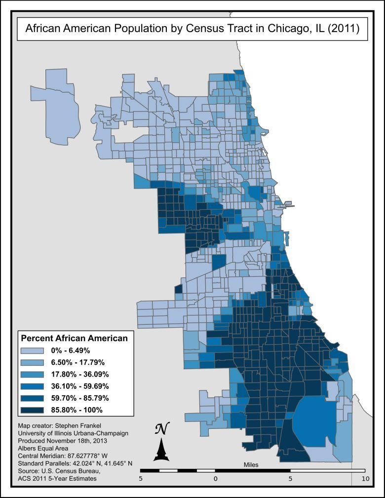 Obszary Chicago zamieszkałe przez Afroamerykanów, dane 2011