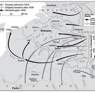 Inwazja na Francję, 1914, plan oryginalny z 1939 i generała Mansteina