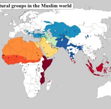 Świat islamu z podziałem na szyitów i sunnitów oraz inne odłamy