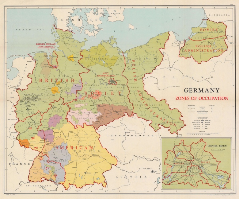 Mapa Departamentu Stanu USA z 1946 r. stref okupacyjnych w Niemczech