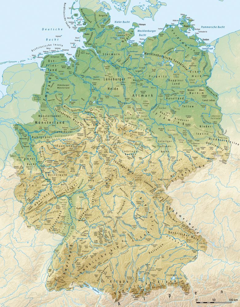Topograficzna mapa Niemiec