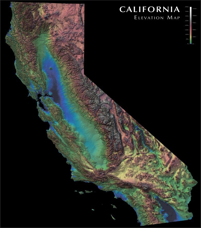 Reliefowa mapa Kalifornii