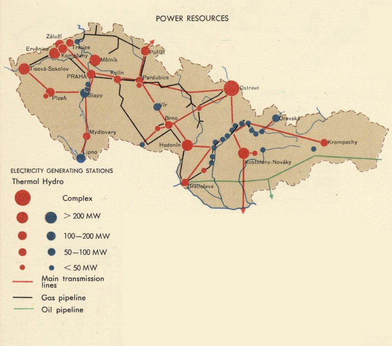 Gdzie wytwarzana jest energia w Czechosłowacji lat 60-te, 1967