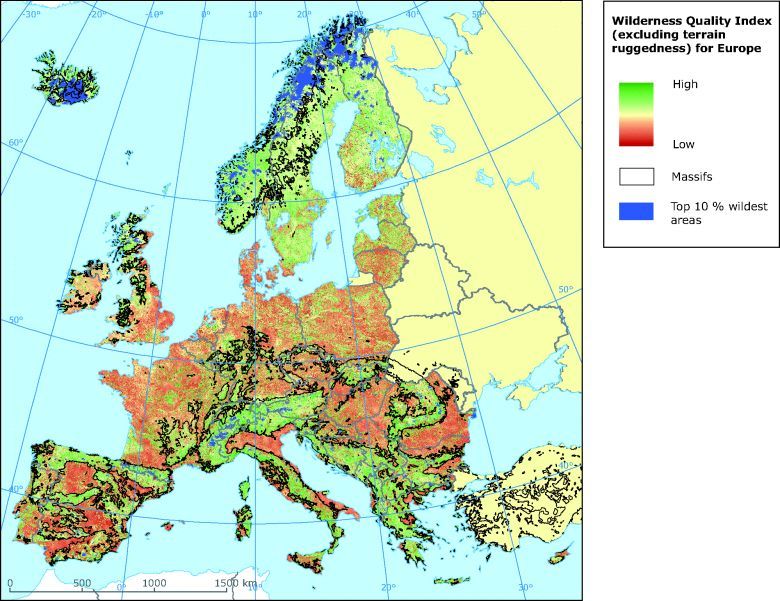 Wskaźnik dzikości natury (Wilderness Quality Index) w Europie