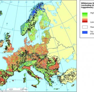 Wskaźnik "dzikości" natury (Wilderness Quality Index) w Europie