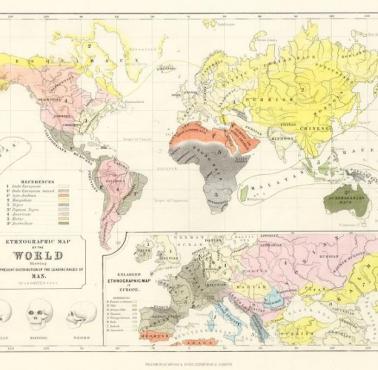Mapa etnograficzna świata z 1850 roku