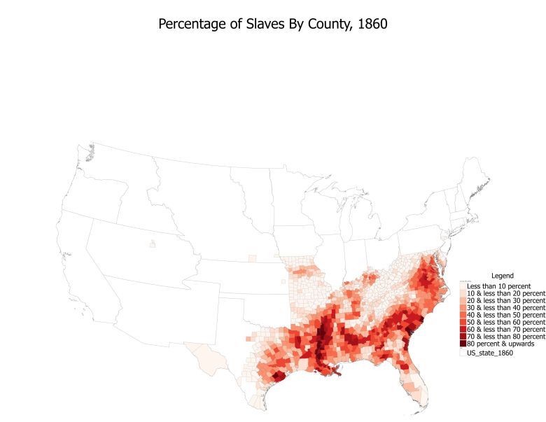 Odsetek niewolników w przypadku hrabstwa USA w 1860 roku