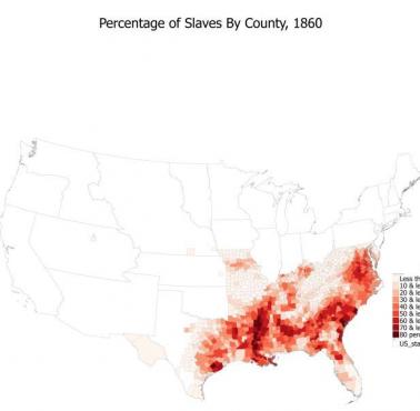 Odsetek niewolników w przypadku hrabstwa USA w 1860 roku