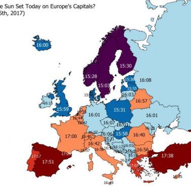 Kiedy zajdzie słońce w stolicach poszczególnych europejskich państw  25 listopada