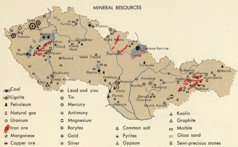 Mapa surowcowa Czechosłowacji w latach 60-tych, 1967