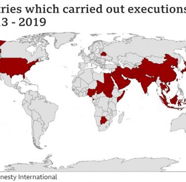 33 kraje, które od 2013 roku przeprowadziły co najmniej jedną egzekucję, 2013-2019
