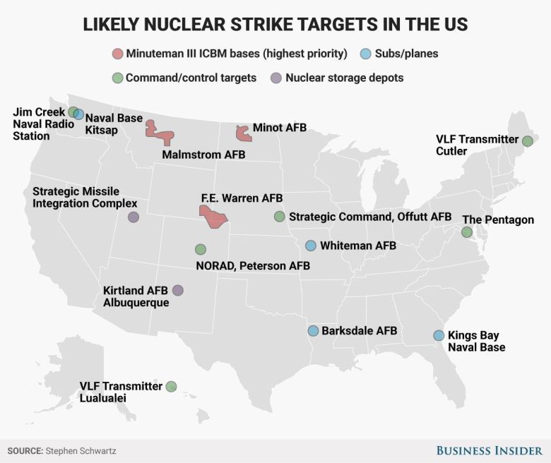 Potencjalne cele uderzenia w strategiczne punkty na terenie USA