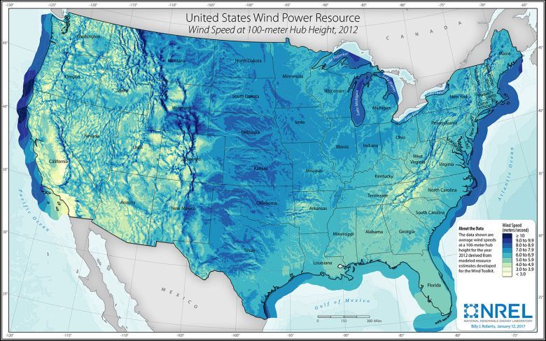 Źródło energii wiatrowej w USA, 2012