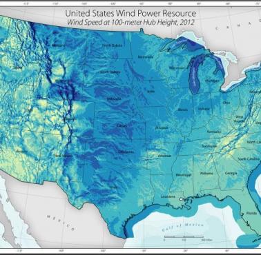 Źródło energii wiatrowej w USA, 2012