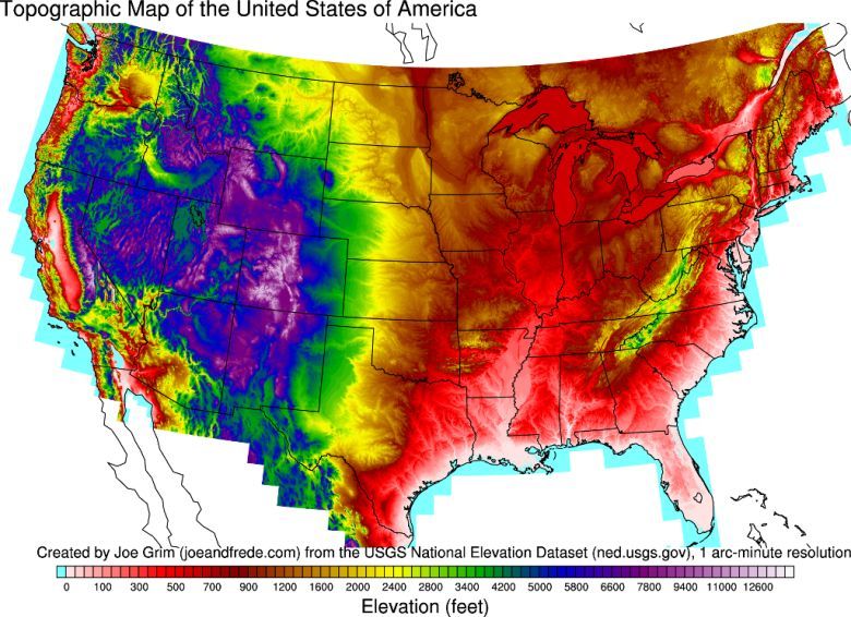 Topograficzna mapa USA