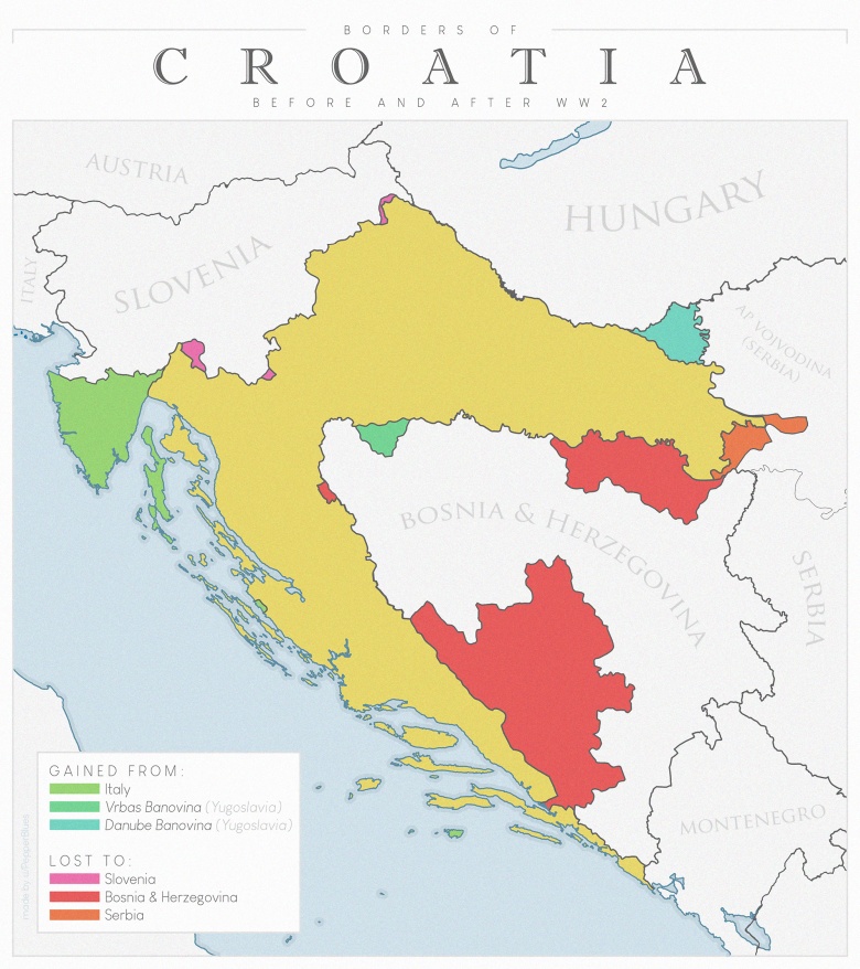 Chorwacja przed i po II wojnie światowej, zyski i straty terytorialne