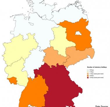 Liczba dni ustawowo wolnych od pracy w Niemczech