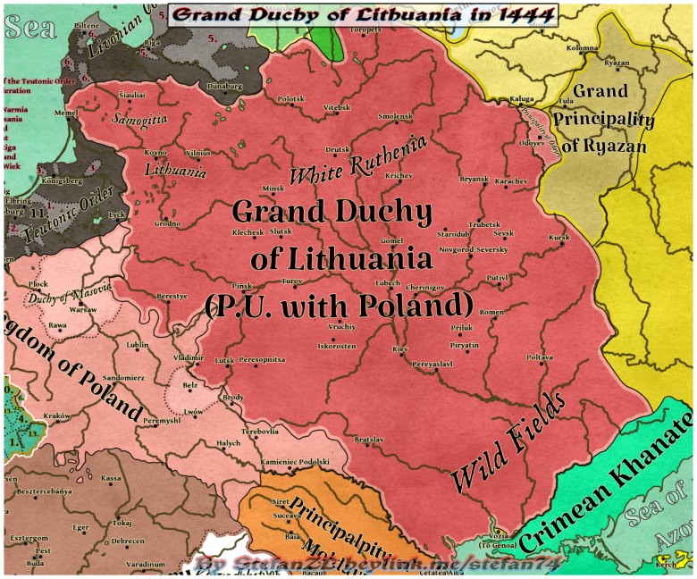 Mapa Wielkiego Księstwa Litewskiego w 1444 roku