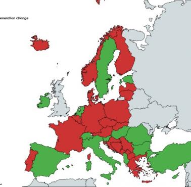 Zmiana ilości wytwarzanych odpadów na mieszkańca w Europie w latach 2004-2022