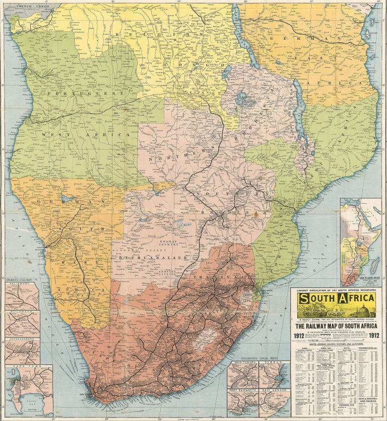 Mapa kolejowa Republiki Południowej Afryki, 1912