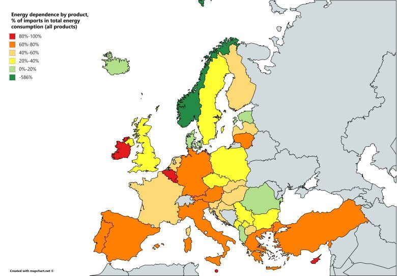Wskaźnik importu energii w ogólnym zużyciu, 2015, Eurostat