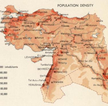 Gęstość zaludnienia Bliskiego Wschodu (lata 60. XX wieku), 1967