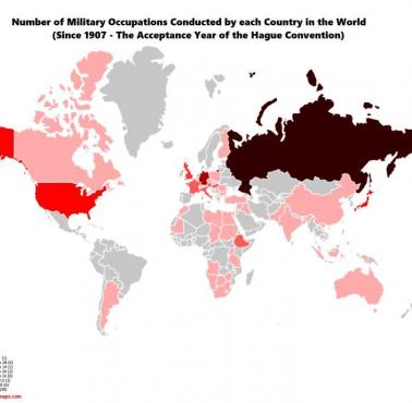 Liczba okupacji wojskowych poszczególnych państw świata od 1907 roku
