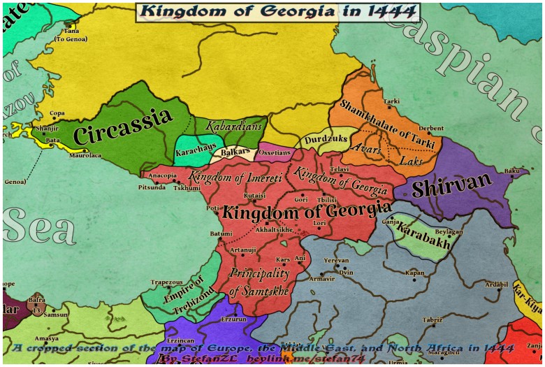 Mapa Królestwa Gruzji w 1444 roku