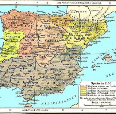 Królestwo iberyjskie w 1150 r., wkrótce po utworzeniu Królestwa Portugalii