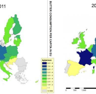 Spożycie masła na mieszkańca w UE 2011/2016