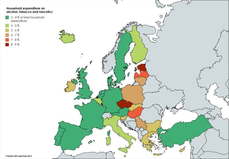 Europejskie wydatki gospodarstw domowych na alkohol, tytoń i środki odurzające