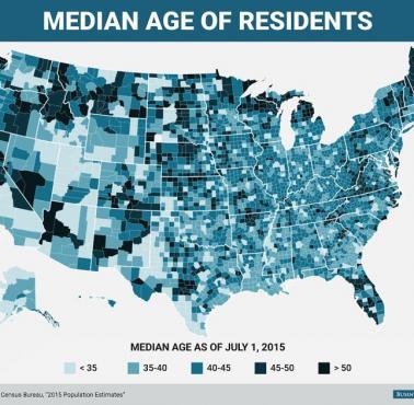 Mediana wieku mieszkańców poszczególnych stanów USA, 2015