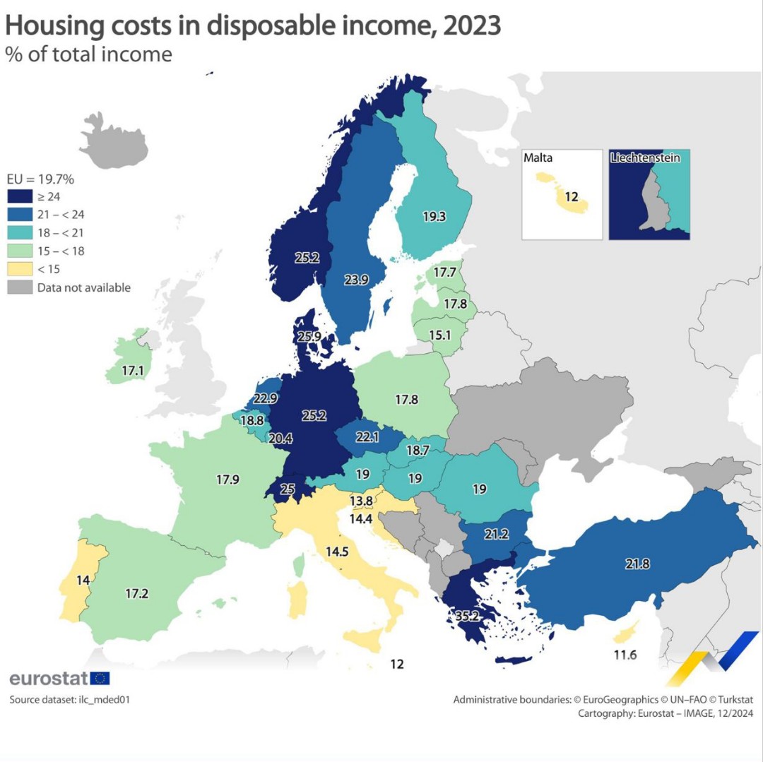 Średnie koszty mieszkaniowe w dochodzie do dyspozycji w Unii, 2023