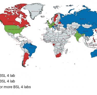 Mapa laboratoriów biologicznych BSL 4 na całym świecie, czyli laboratoriów, w których znajdują się wysoce zakaźne choroby ...
