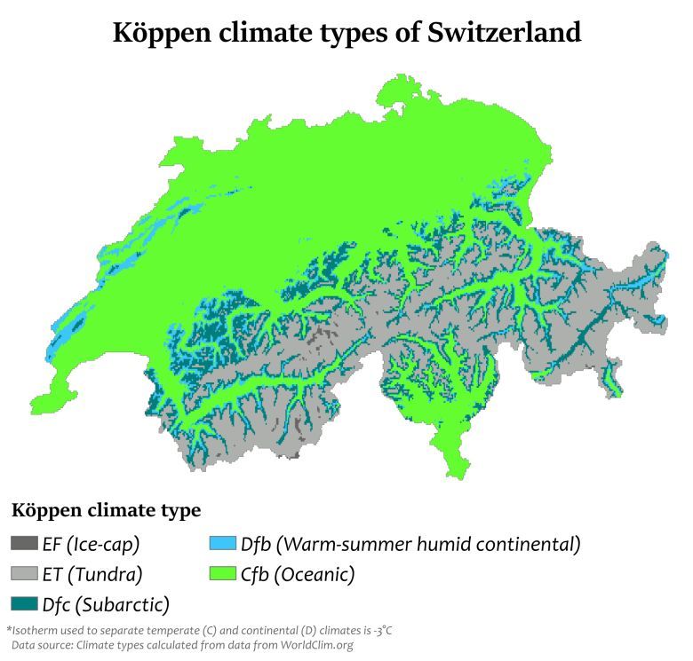 Klasyfikacja klimatów Köppena w Szwajcarii