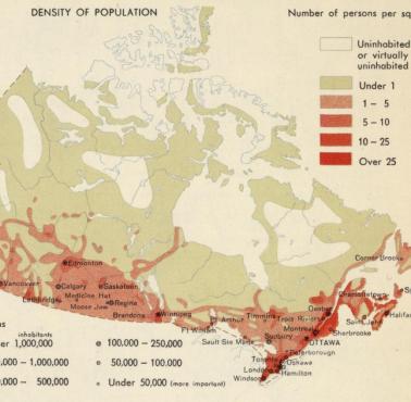 Gęstość zaludnienia Kanady, lata 60-te