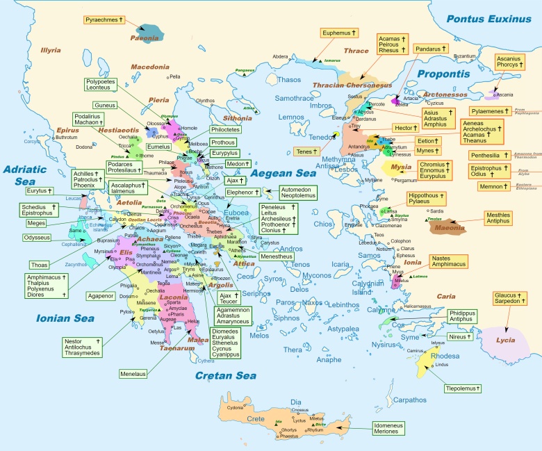 Mapa Iliady i wojny trojańskiej - Historia Wojny Trojańskiej Plan Wydarzeń