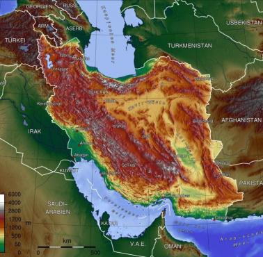 Reliefowa mapa Iranu i Bliskiego Wschodu