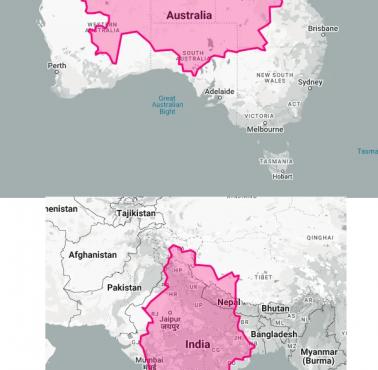 Rozmiar Kazachstanu na tle Australii i Indii