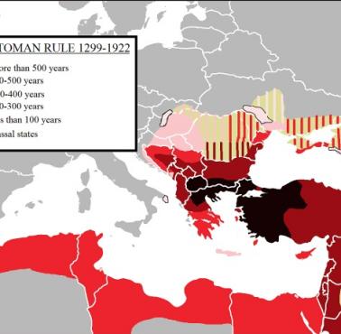 Terytoria pod panowaniem Imperium Osmańskiego (obecna Turcja) z liczbą lat kiedy były częścią państwa, 1299-1922