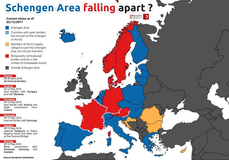Zmiany strefy Schengen wynikające z przybycia do Europy emigrantów z Azji i Afryki, stan prawny 5.12.2017