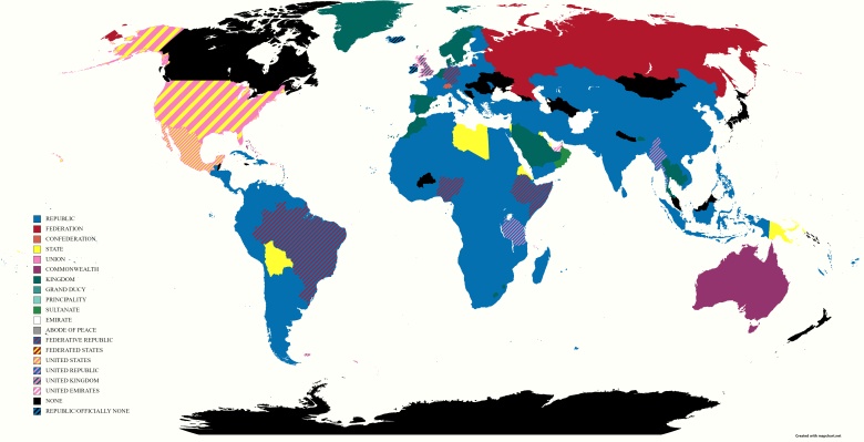 Oficjalne nazwy poszczególnych państw świata z uwzględnieniem formy rządów (republika, królestwo - monarchia ...)