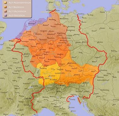 Niemieckojęzyczny obszar Świętego Cesarstwa Rzymskiego około 962 roku n.e.