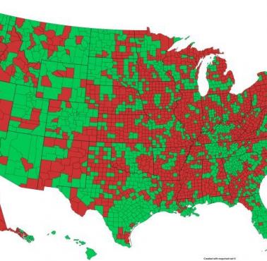 Zmiany w zaludnieniu USA według hrabstw w latach 2010-2016
