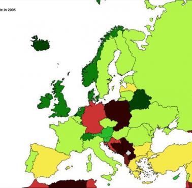 Europejskie stopy bezrobocia w 2005 roku