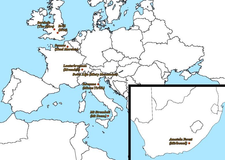 Mapa rzeczywistych miejsc w Europie, które zainspirowały Middle Earth Tolkiena