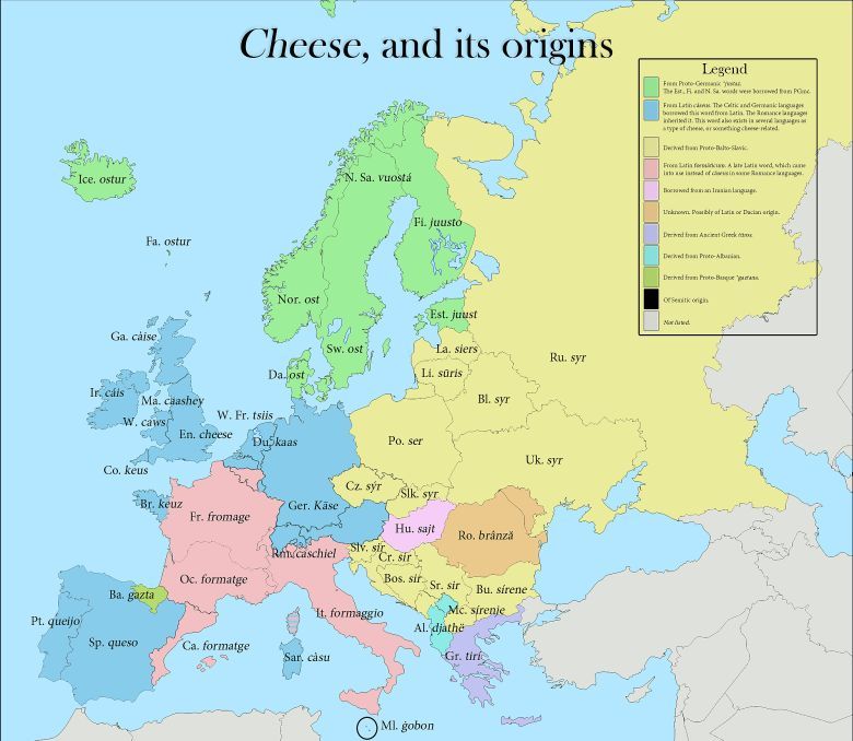 Entomologia słowa ser w różnych europejskich językach