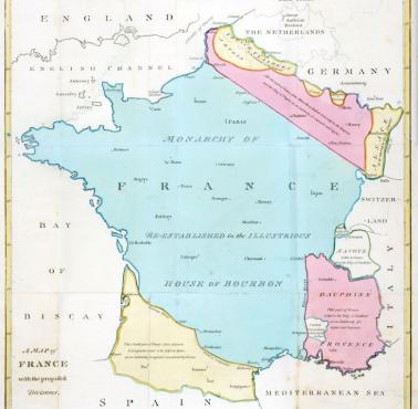 Mapa brytyjska z proponowanym podziałem Francji po rewolucji 1793 roku