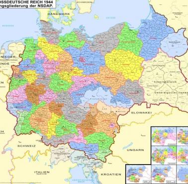 Mapa oddziałów administracyjnych III Rzeszy Niemieckiej z 1944 roku